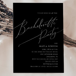 Whimsical Minimal Script Black Bachelorette Party Invitation