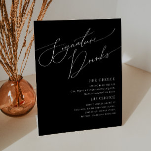 Whimsical Minimal Script   Black Signature Drinks Pedestal Sign
