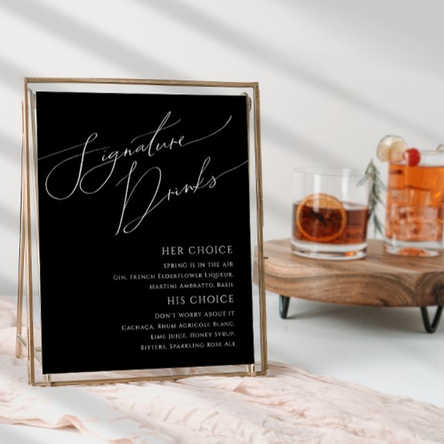 Whimsical Minimal Script | Black Signature Drinks Poster (Creator Uploaded)