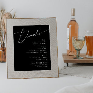 Whimsical Minimal Script Black Wedding Drinks Menu Poster