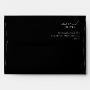 Whimsical Minimal Script Black Wedding Invitation Envelope