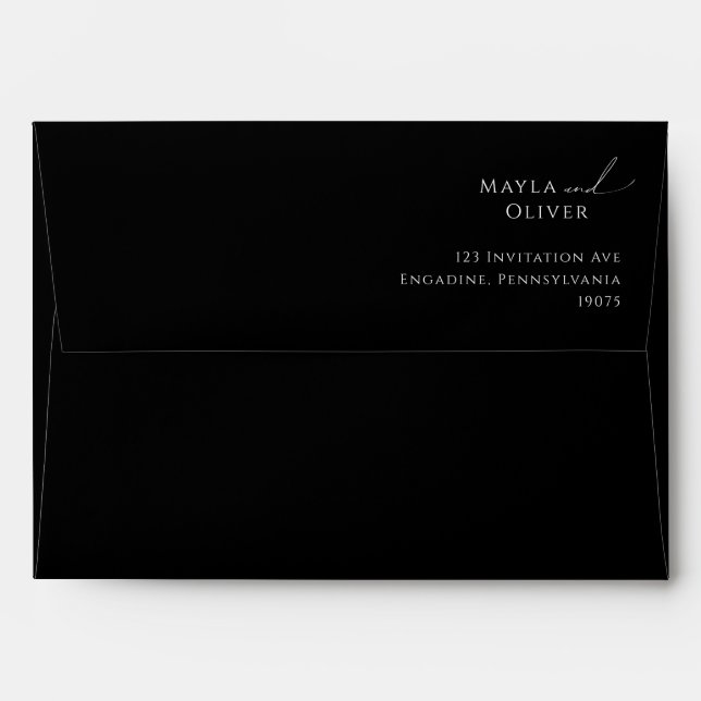 Whimsical Minimal Script Black Wedding Invitation Envelope (Back (Top Flap))