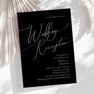 Whimsical Minimal Script   Black Wedding Reception Invitation