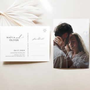 Whimsical Minimal Script Full Photo Save The Date  Invitation Postcard