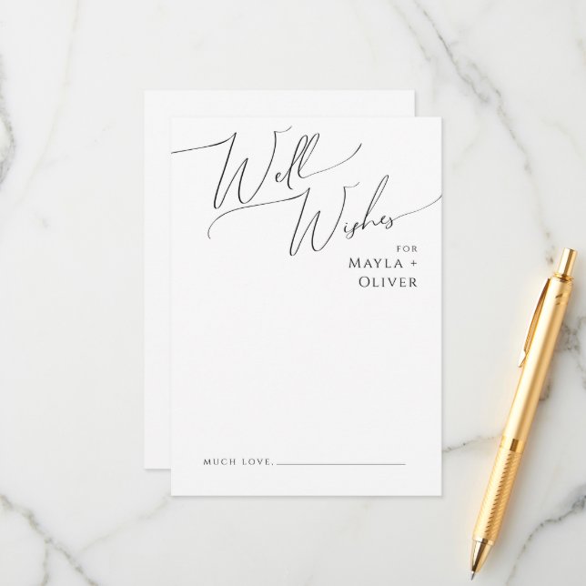 Whimsical Minimal Script Wedding Well Wishes Card (Front/Back In Situ)