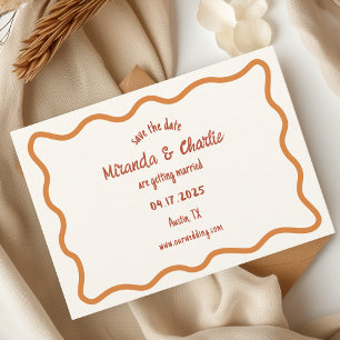 Whimsical Minimal Wavy Border Handwritten 70s Save The Date