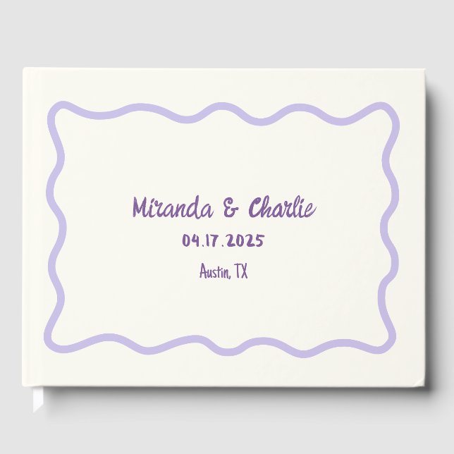 Whimsical Minimal Wavy Border Handwritten Lavender Guest Book (Front)