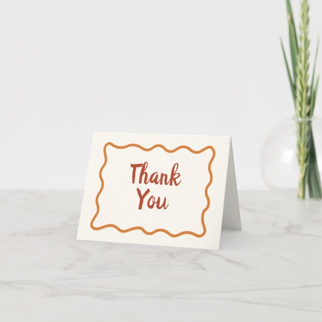 Whimsical Minimal Wavy Border Handwritten Simple Thank You Card (Front)