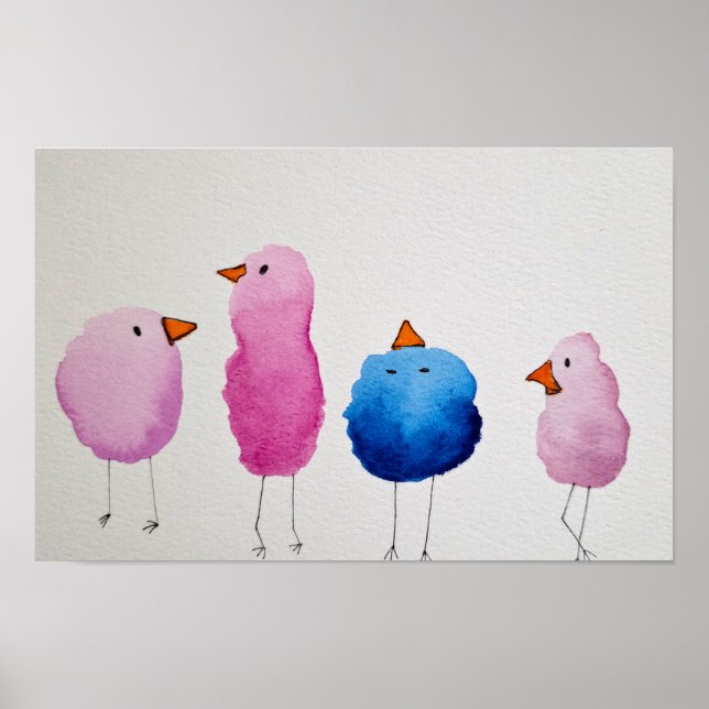 Whimsical Minimalist Bird Illustration Poster (Front)