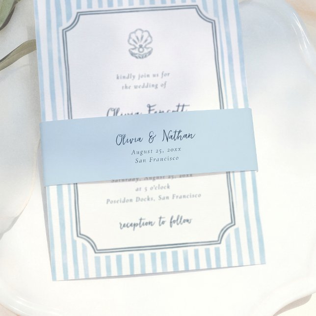 Whimsical Minimalist Blue Calligraphy Wedding Invitation Belly Band (Creator Uploaded)