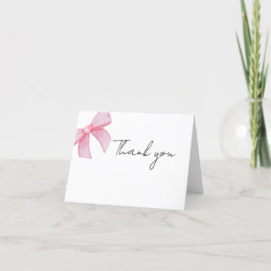 Whimsical Minimalist Boho pink bow Wedding Thank You Card