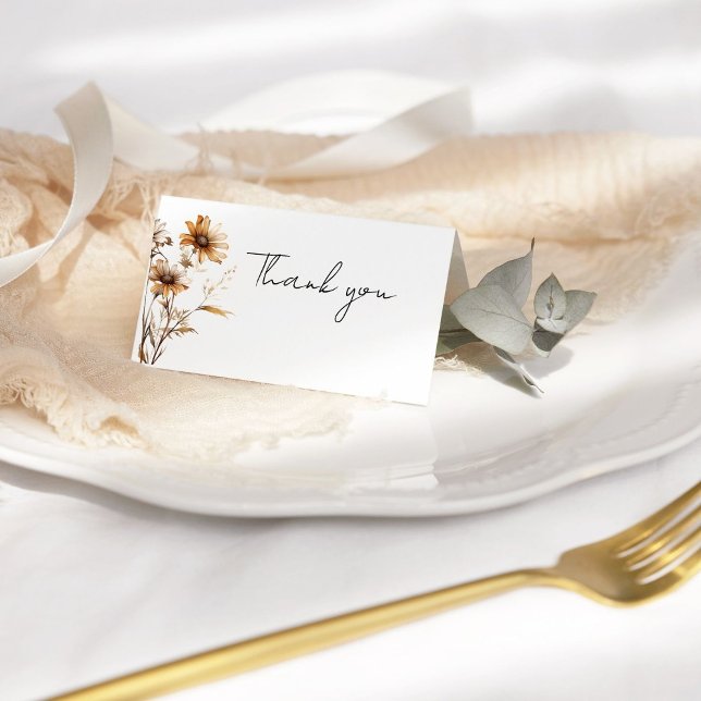 Whimsical Minimalist Boho Wildflower Wedding Thank You Card (Creator Uploaded)