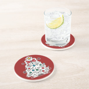 Whimsical Minimalist Christmas Tree Sticker Coaster