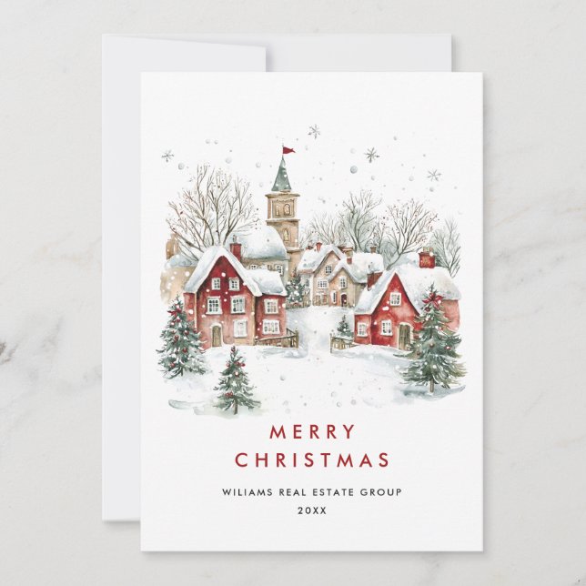 Whimsical Minimalist Country Christmas Corporate Holiday Card (Front)