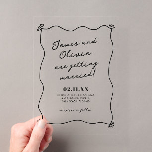 Whimsical Minimalist Hand Drawn Wedding Acrylic Invitations