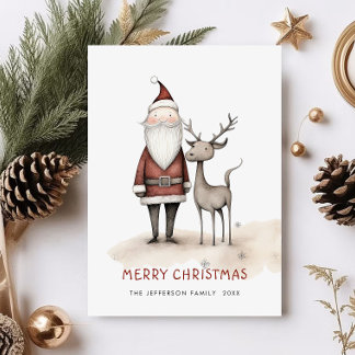 Whimsical Minimalist Santa Claus Christmas Holiday Card
