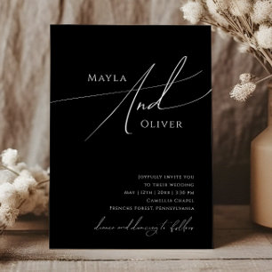 Whimsical Minimalist Script   Black Casual Wedding Invitation