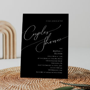 Whimsical Minimalist Script   Black Couples Shower Invitation