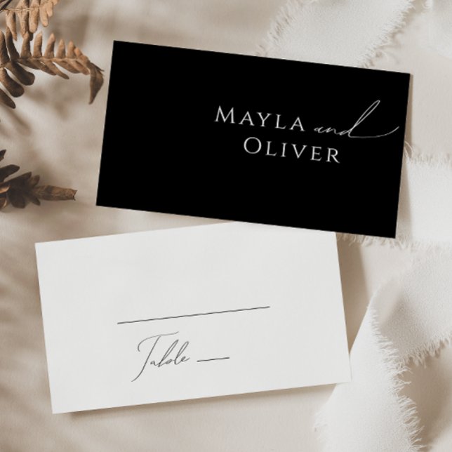 Whimsical Minimalist Script | Black Flat Wedding Place Card (Creator Uploaded)