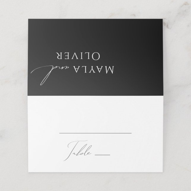 Whimsical Minimalist Script | Black Folded Place Card (Outside Unfolded)