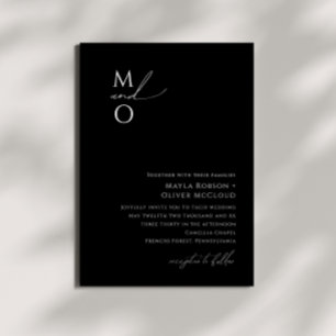 Whimsical Minimalist Script Black Monogram Wedding Invitation