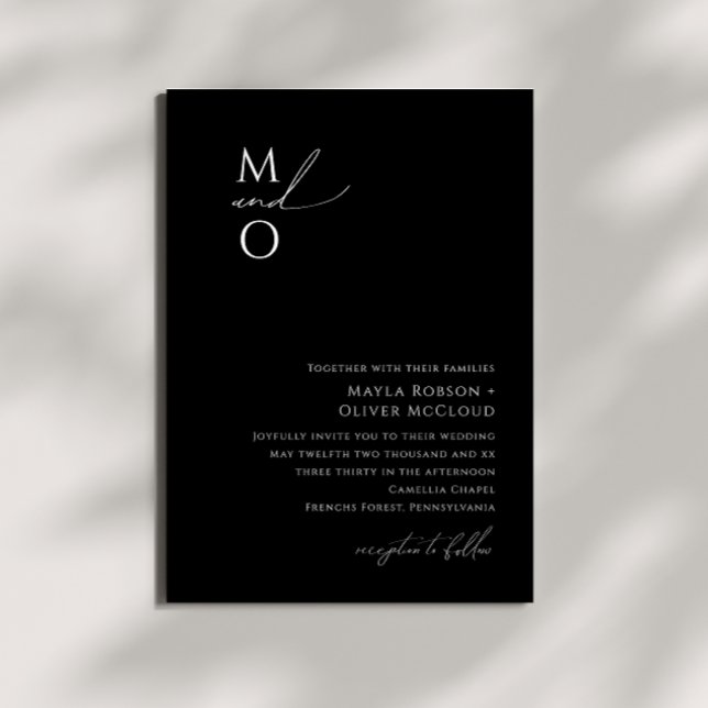 Whimsical Minimalist Script Black Monogram Wedding Invitation (Creator Uploaded)