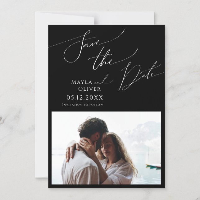 Whimsical Minimalist Script | Black Save The Date Magnetic Invitation (Front)