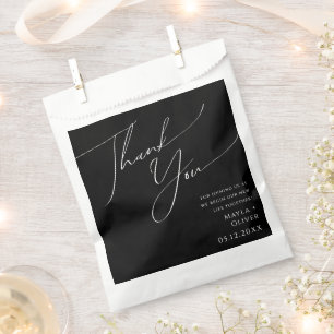 Whimsical Minimalist Script Black Thank You Favour Bag