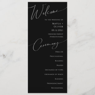 Whimsical Minimalist Script   Black Wedding Program