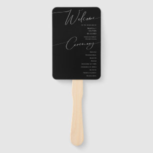 Whimsical Minimalist Script Black Wedding Program Hand Fan