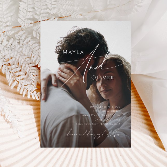 Whimsical Minimalist Script Casual Photo Wedding Invitation (Creator Uploaded)