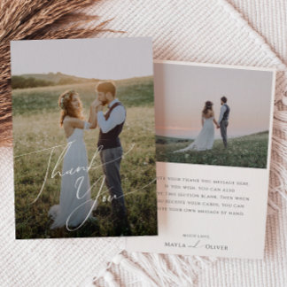 Whimsical Minimalist Script Flat Photo Thank You Card