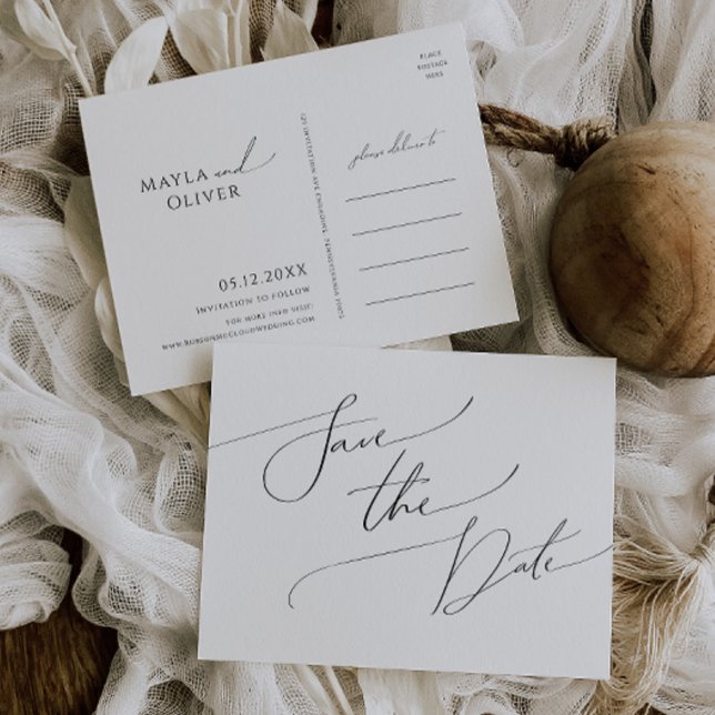 Whimsical Minimalist Script Save The Date Invitation Postcard (Creator Uploaded)