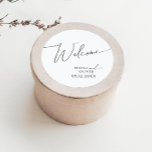 Whimsical Minimalist Script | Wedding Welcome Classic Round Sticker<br><div class="desc">This whimsical minimalist script | wedding welcome classic round sticker is perfect for your classic simple black and white minimal modern boho wedding. The design features elegant, delicate, and romantic handwritten calligraphy lettering with formal shabby chic typography. The look will go well with any wedding season: spring, summer, fall, or...</div>