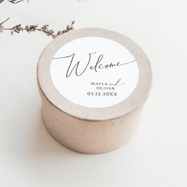 Whimsical Minimalist Script | Wedding Welcome Classic Round Sticker (Creator Uploaded)