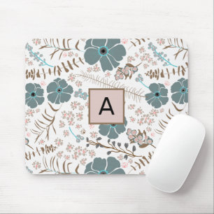 Whimsical Mix Teal Grey Pink Flowing Personalized Mouse Pad