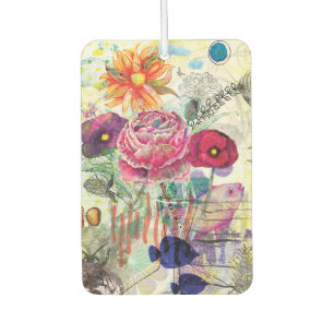 Whimsical mixed media collage art air freshener