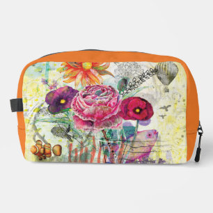 Whimsical mixed media collage art dopp kit