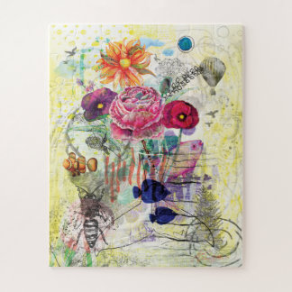Whimsical mixed media collage art jigsaw puzzle