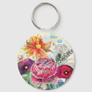 Whimsical mixed media collage art keychain