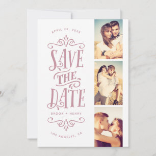 Whimsical Mod 3-Photo Save The Date   Mauve