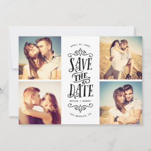 Whimsical Mod 4-Photo Save The Date Black