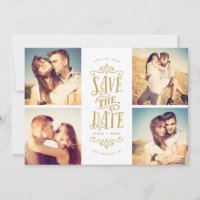Whimsical Mod 4-Photo Save The Date | Gold