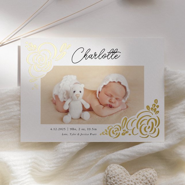 Whimsical Modern Floral Photo Birth Announcement (Creator Uploaded)