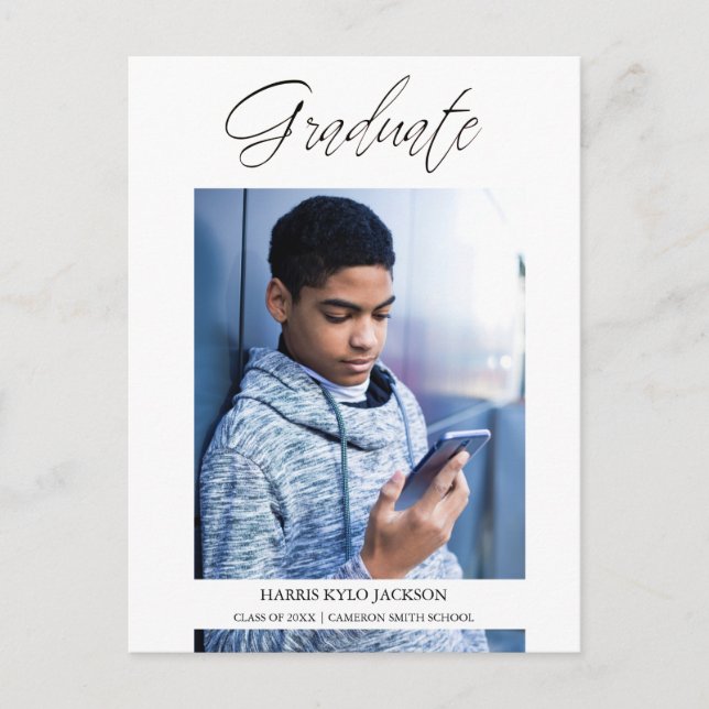 Whimsical Modern Graduation Calligraphy Photo Postcard (Front)