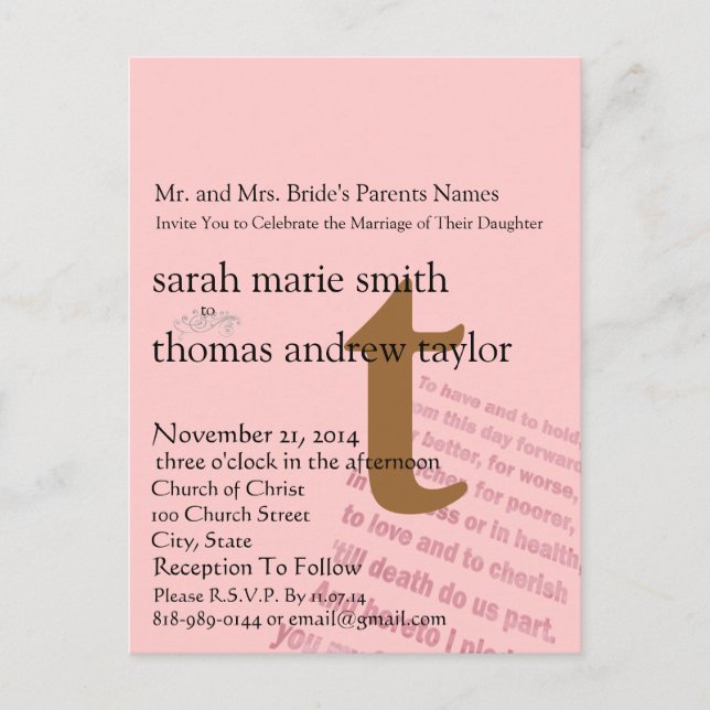 Whimsical Modern Monogram Wedding Postcard (Front)