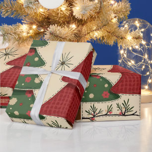 Whimsical Modern Red & Green Christmas Floral  Wrapping Paper