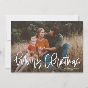Whimsical Modern Script Merry Christmas Photo Holiday Card
