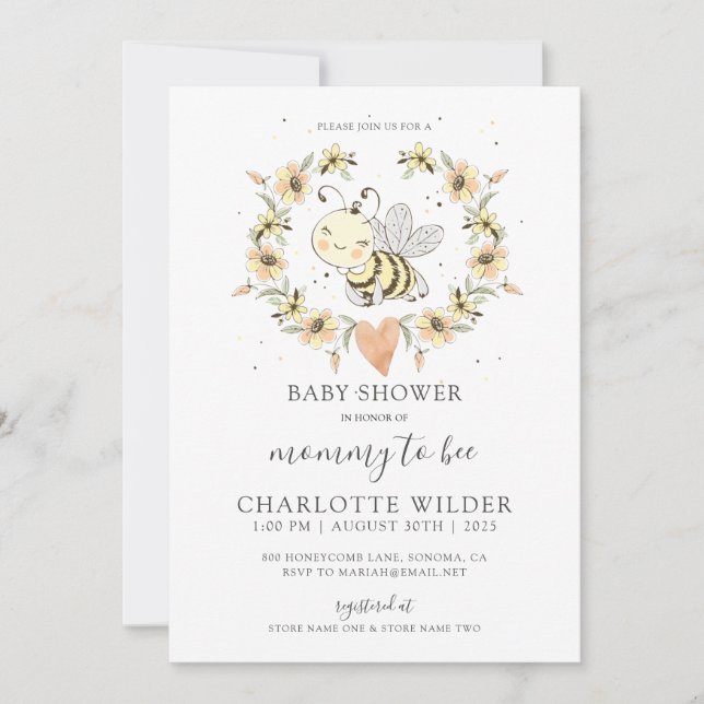 Whimsical Mommy To Bee Baby Shower Invitation (Front)