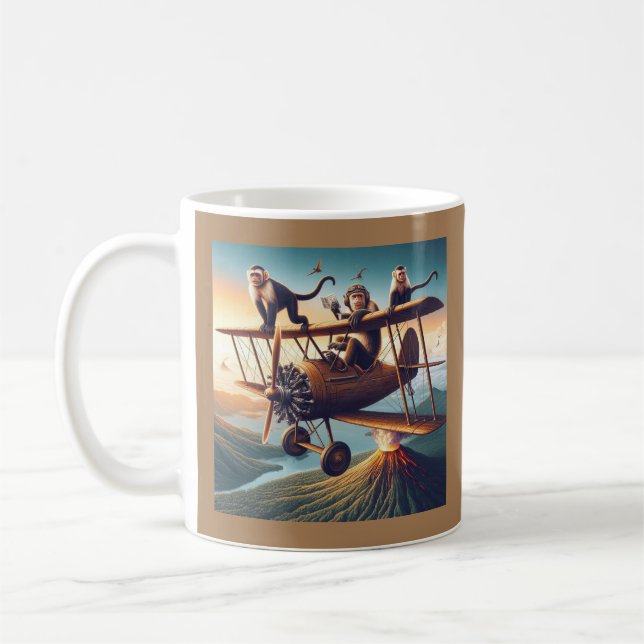 Whimsical Monkey Aviators Conquer the Sky! Coffee Mug (Left)